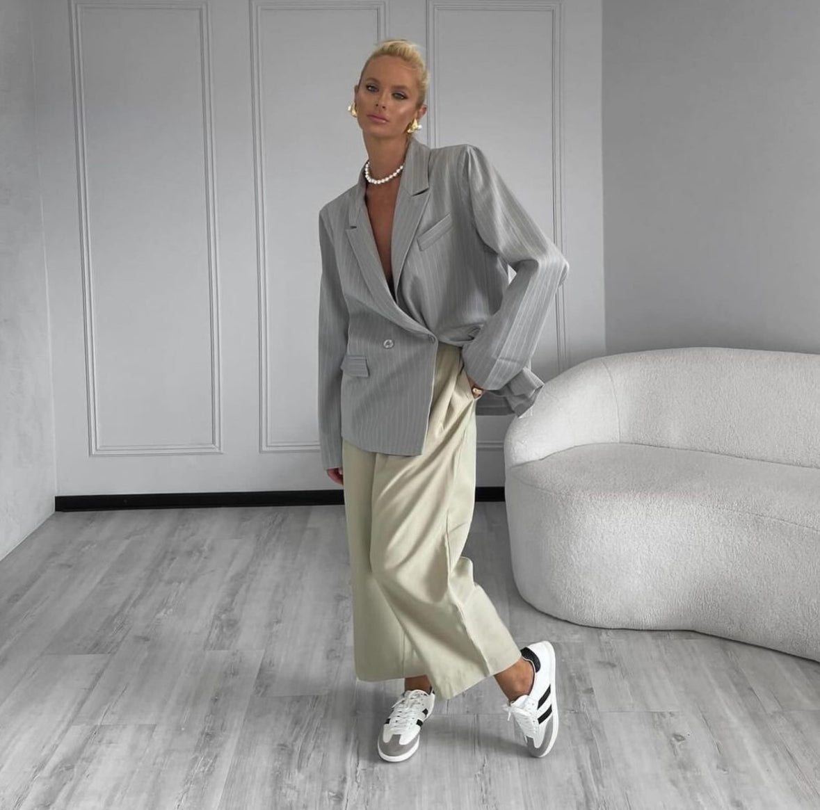 Blazer gris clair ligné