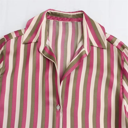 Chemise à manches longues à rayures colorées, chemise pour l'été.