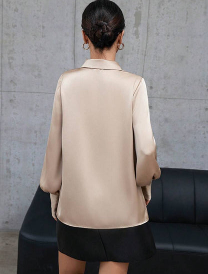 Plain long-sleeve shirt with hollow front button placket