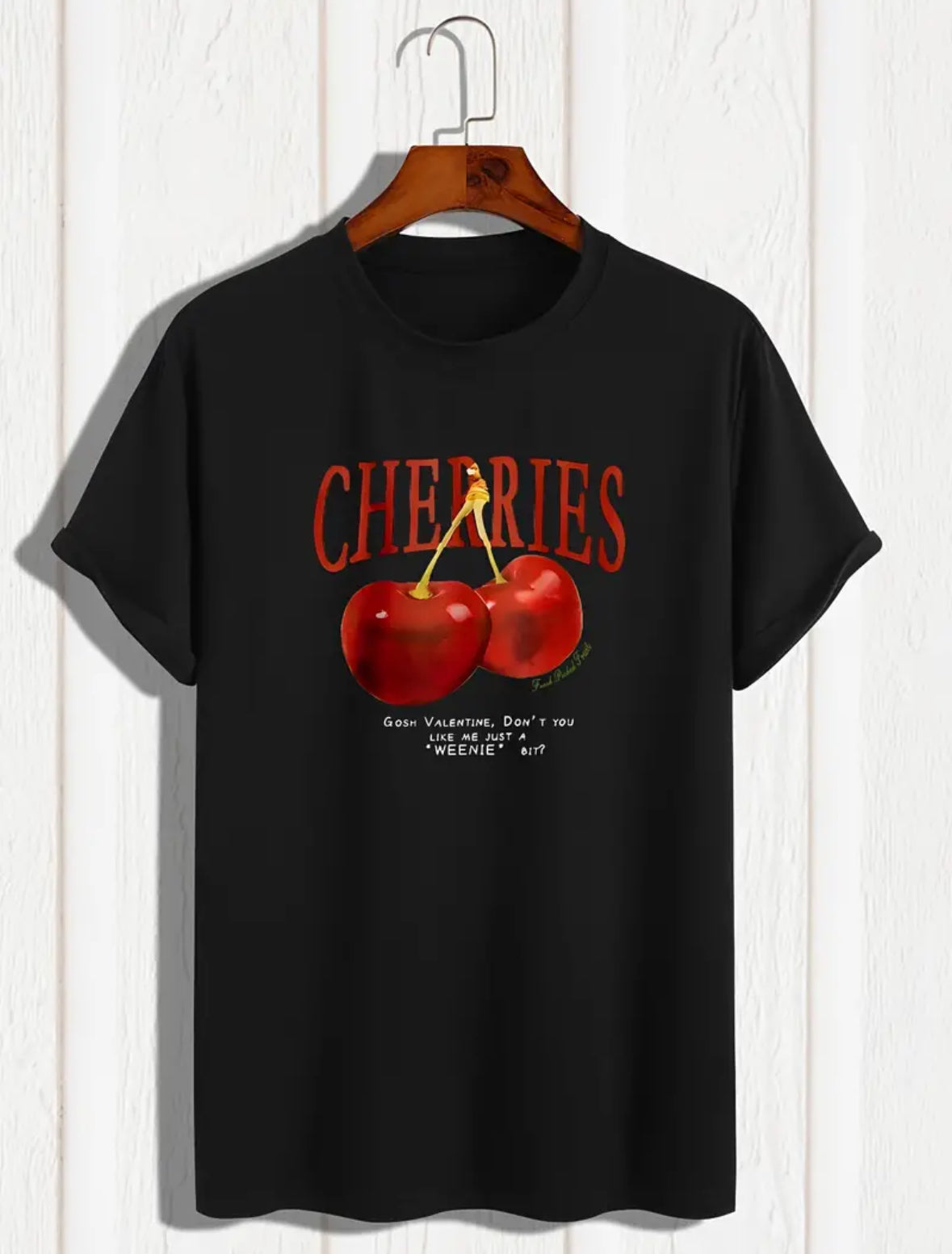 Unisex cherry graphic t-shirt, trendy short sleeve athletic t-shirts, stylish casual style.