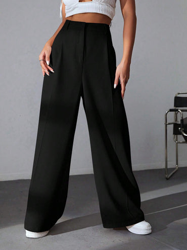 ezwear Plain Wide Leg Dress Pants