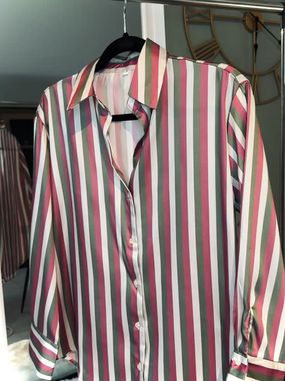 Chemise à manches longues à rayures colorées, chemise pour l'été.